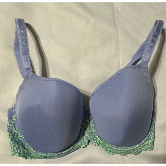 Wacoal Bra 36DDD Embrace Lace Lilac Blue W Green Lace 853191 Tshirt Bra - Picture 3 of 4